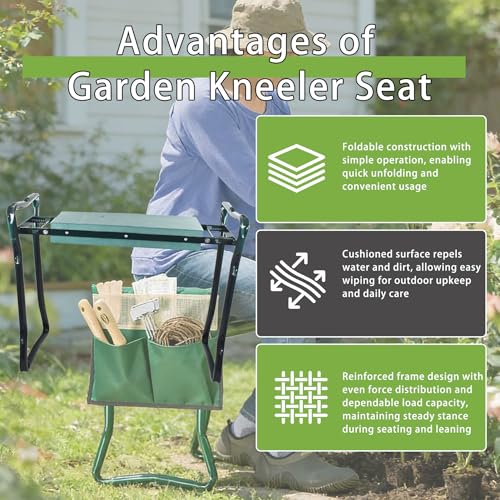 HOSTIC Gardening Workseats Garden Kneeler Seat Portable Foldable Garden Foam Pad Bench with Tool Bag