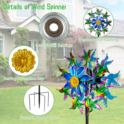 Viveta Outdoor Wind Spinners, Hummingbird Garden Windmill - color: Hummingbird