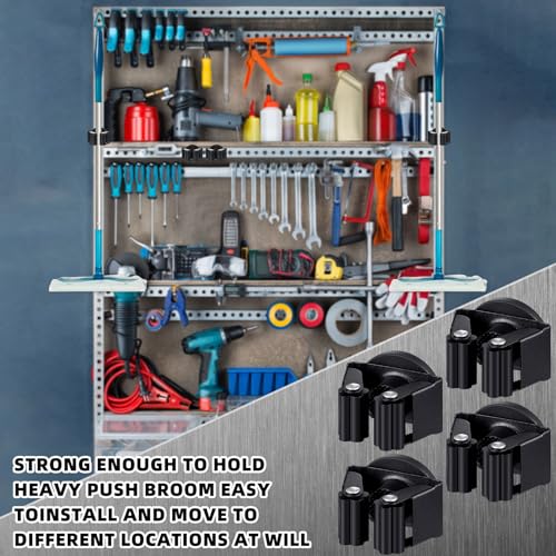 Vercraft 8 Pcs Magnetic Broom Holder Wall Mounted Anti Slip Rack,Black - color: Black