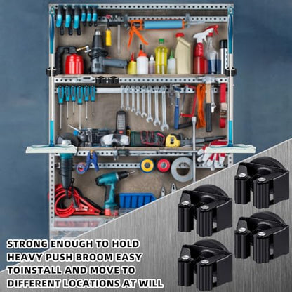 Vercraft 8 Pcs Magnetic Broom Holder Wall Mounted Anti Slip Rack,Black - color: Black