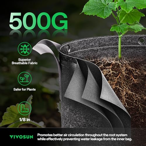 VIVOSUN 5-Pack 7 Gallon 500G Fabric Grow Bags with Strap Handles - size: 7 Gal