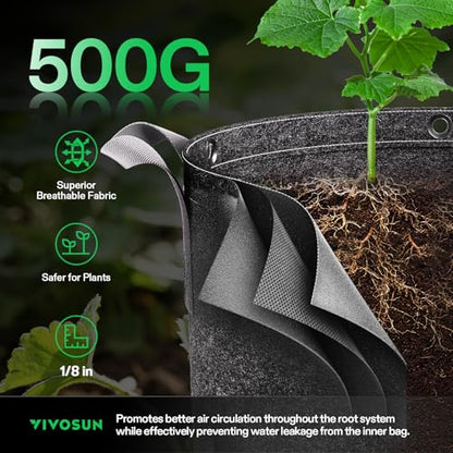 VIVOSUN 5-Pack 7 Gallon 500G Fabric Grow Bags with Strap Handles - size: 7 Gal