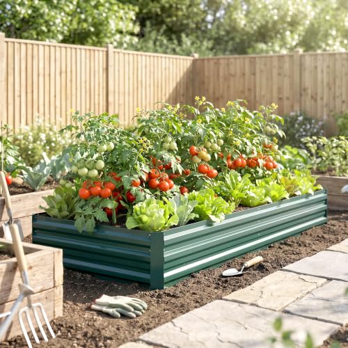 Outsunny 8' x 3' x 1' Galvanized Raised Garden Bed, Green - color: Green