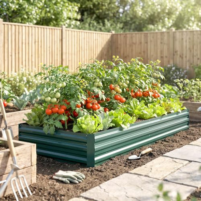 Outsunny 8' x 3' x 1' Galvanized Raised Garden Bed, Green - color: Green