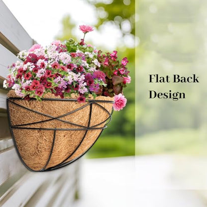 4 Pack 14 Inch Window Boxes Planters Railing Planter Box with Coco Liners Deck Railing Planter Boxes Balcony Hanging Flower Box Wall Mounted Half Round for Outdoor Plants Garden Decor - size: 14 Inch