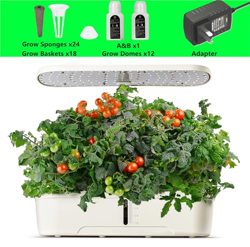 Hydroponics Growing System Kit 12 Pods Indoor Herb Garden with Grow Light - color: White