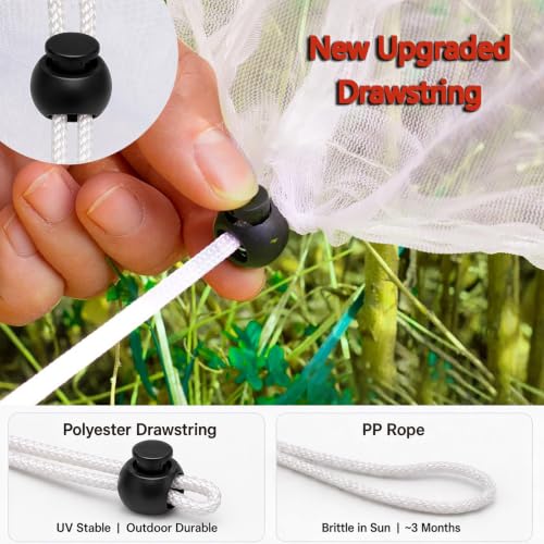 Drawstring Blueberry Netting for Bushes (4 Pack 3.28×2.62FT) - Easy Install Reusable Garden Netting, Protective Mesh for Fruit Trees & Tomato Plants, Blocks Birds, Squirrels & Insects - size: 3.28×2.62FT