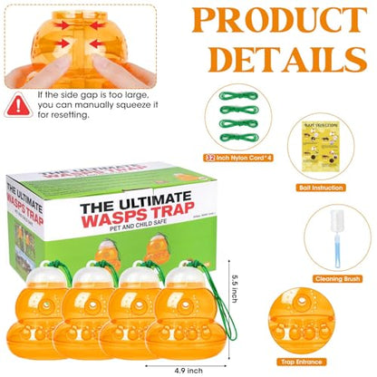 4 Pack Reusable Wasp Traps Outdoor Hanging - color: orange