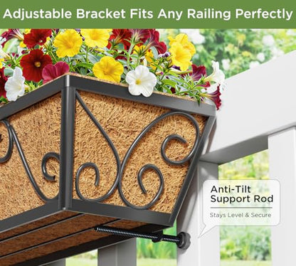 Y&M 6Pcs 30 Inch Large Window Box Railing Planter with Coco Liner, Outdoor Window Flower Boxes Over The Railing Planter Boxes Deck Fence Porch Patio Planter-Butterfly - size: Butterfly 30in 6p