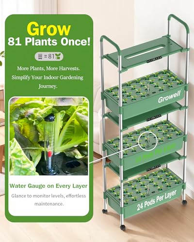 Growell 81 Pods Hydroponics Growing System Kit with Independent Water Pump - color: Green, size: 26" - 3 Tier (81 Pods)
