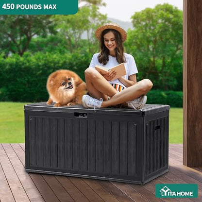 YITAHOME 90 Gallon Large Deck Box - color: Black, size: 90 Gallon