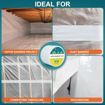 4 PC 4" x 180' Vapor Barrier Tape 9 Mil White Polyethylene Insulation Tape - size: 4 Pack