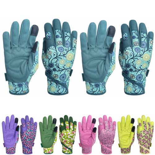 Cute Pattern Gardening Gloves,Thornproof Garden Glove,Gardener Gift - color: 2 Pairs Per Pack-lake Blue, size: Large