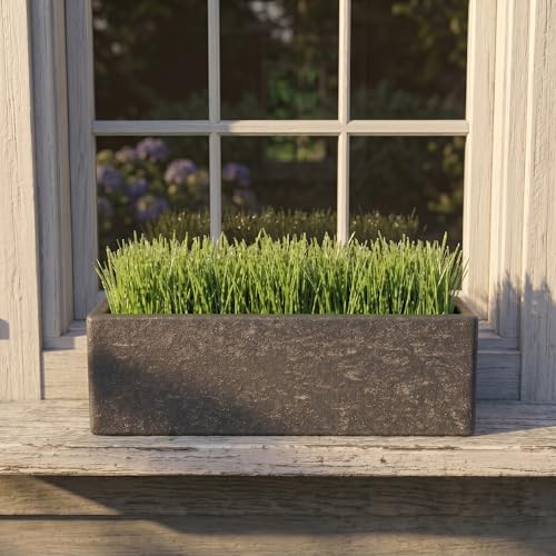 24" Rectangular Outdoor Planter - Handmade Fiberglass Planter - color: Charcoal Gray, size: Small