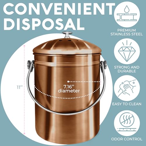 Epica Kitchen Compost Bin for Kitchen Countertops, 1.3 Galllon - Copper - color: Copper