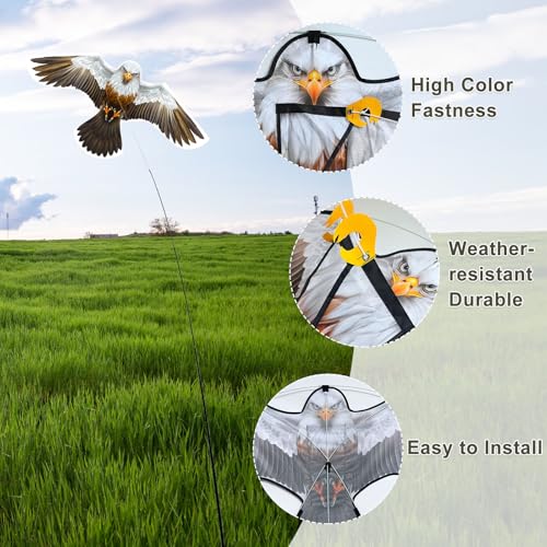 eyijklzo Bird Scarer Hawk Flying Kite with 13ft Telescopic Pole-White - style: White-with 4m pole