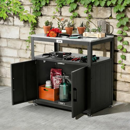 Feasto Heavy-Duty Potting Bench with Storage & Stainless Steel Top - color: Black