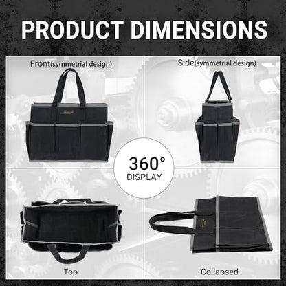 Waxed Canvas Tote Bag, Heavy Duty Multi-Purpose Canvas Tool Bag with 10 Pockets for Screwdrivers/Wrench/Pliers/Electricians Storage, Black - color: Black