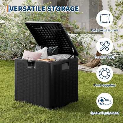 IDEALHOUSE 28 Gal Waterproof Blow Molded Resin Deck Box, Black - color: Black, size: 28 Gallon