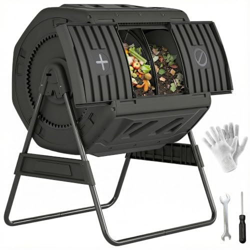 Outsunny Compost Bin Outdoor, 53 Gal Dual Chamber Compost Tumbler, Black - color: Black