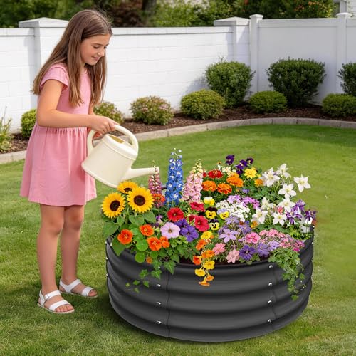 Garvee Round Raised Garden Bed, Galvanized Garden Beds, Metal Planter - color: Dark Grey, size: 2x2x1 FT(2 PCS)