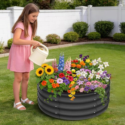 Garvee Round Raised Garden Bed, Galvanized Garden Beds, Metal Planter - color: Dark Grey, size: 2x2x1 FT(2 PCS)