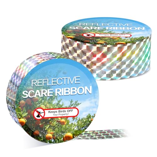 Bird Scare Tape Ribbon(524FT) - Reflective Tape for Birds - Keep Birds Away Outdoor - Scare Tape for Bird Control - Double Side Ribbon, Scare Geese, Pigeon, Duck, Woodpecke - Yard Decoration