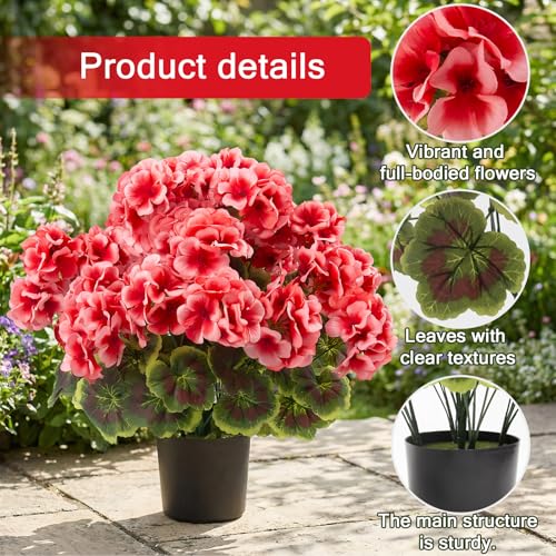 lovemoon 2 Pcs Geranium Potted Artificial Flowers, Peach, 19" - color: Peach