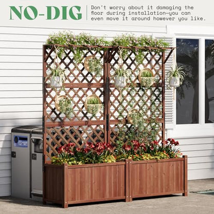 AMERLIFE Raised Garden Bed with 71" Trellis, Privacy Planter for Planting