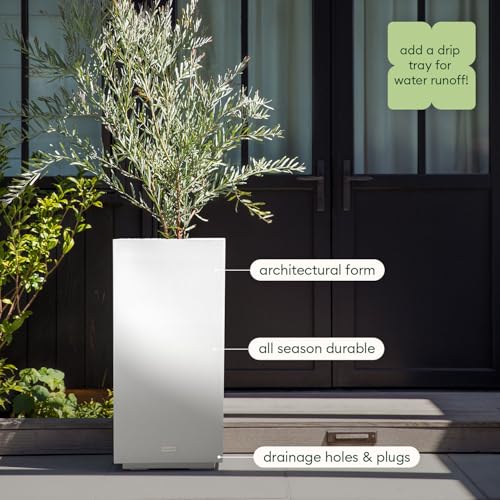 Veradek Block Series Pedestal Planter - Tall Rectangular Outdoor Planter - color: White, size: 32''H x 15.5''W -2 Pack