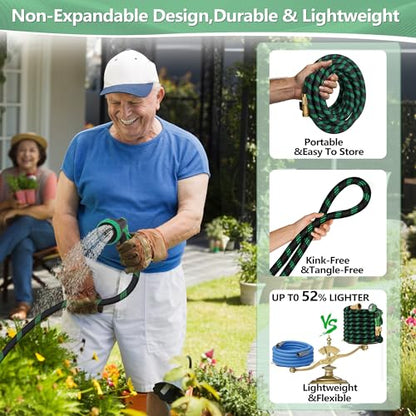 25 FT Non-Expanding Garden Hose, 2026 New Upgrated Non-Expandable Garden Water Hose - Ultra-Light & Flexible Burst-Resistant, Kink-Free Garden Hoses, All-Weather Use for Lawns, Gardens,Outdoor - size: 25ft