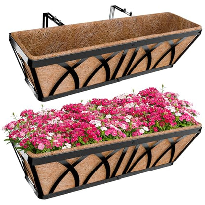 Halatool 24 Inch Railing Planter Box, 2 Pack Heavy Duty Window Box Planters - color: X-shape