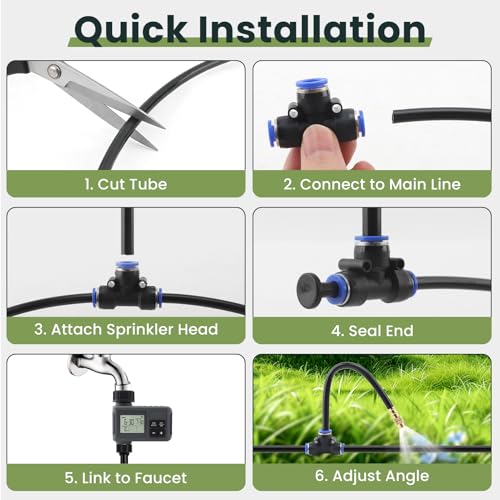 200FT Automatic Drip Irrigation Kits with Water Timer 360° Bendable Spray
