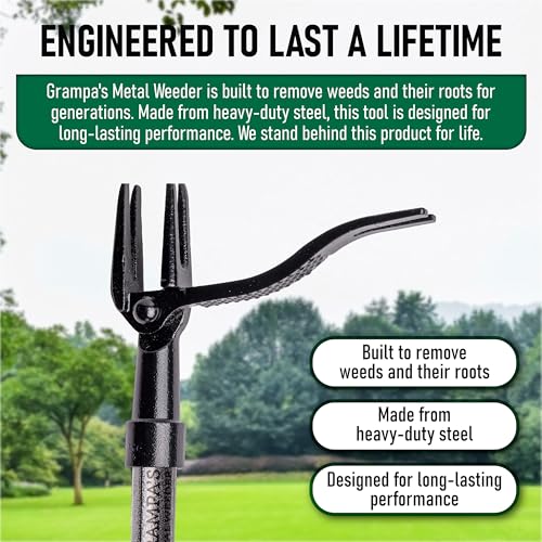 Grampa's Weeder Stand Up Weed Puller Tool with Heavy-Duty Steel Handle - color: Black