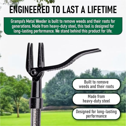 Grampa's Weeder Stand Up Weed Puller Tool with Heavy-Duty Steel Handle - color: Black