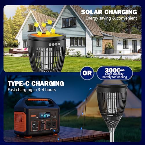 All‑in‑1 Solar Bug Zapper Outdoor, Electric Mosquito Killer Insect Trap - color: Black