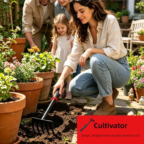 3-in-1 Garden Tool Set, Trowel, Transplanter & Cultivator,with Hang Hole,Ergonomic Handle and Comfort Grip,Rust Resistant Quenched Steel,Gardening Tools for Yard