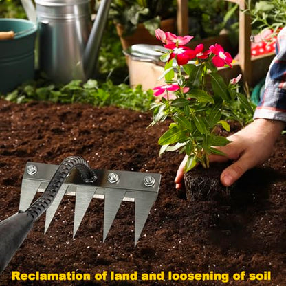 Ironrake The Heavy-Duty Iron Weeding Rake,1pc Iron Rake with 5 Metal Tines - size: 5 TINES