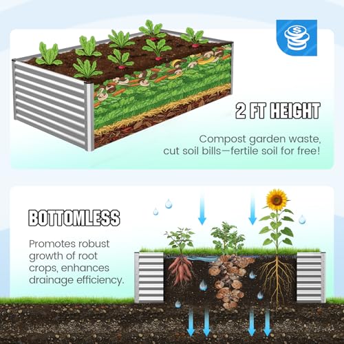 Quictent Galvanized Tall Raised Garden Bed 8x4x2 Ft - color: Silver, size: 8x4x2 ft