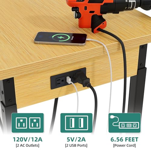 YITAHOME 48in Adjustable Workbench with Pegboard & Wheels & Outlets - size: 48" Workbench w/Pegboard