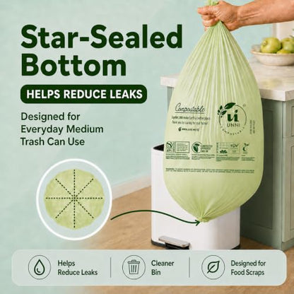 UNNI 8 Gallon Compostable Bags, 50 Count, 30 Liter, Extra Thick 0.85 Mil - size: 50 Count (Pack of 1), style: 8 Gallon