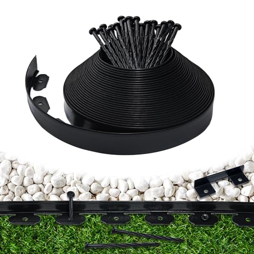 Landscape Edging Border 60 FT 2 Inch Tall with 120 Spikes, Plastic Edging for Landscaping, Garden Edging Border， Flower Bed, Paver and Lawn Edging Border, Black - color: Black, style: 2Inchx60FT
