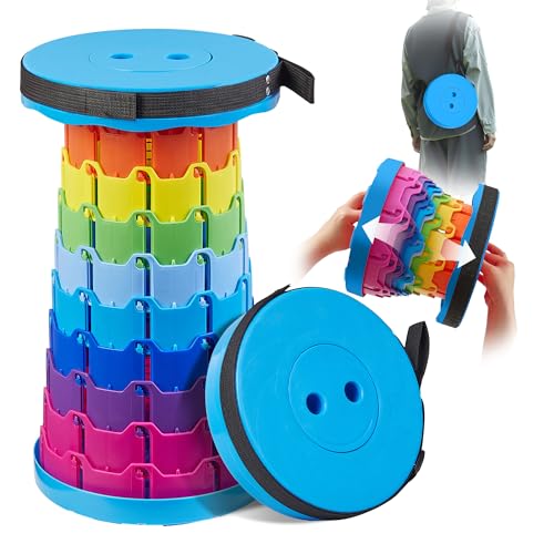 VECELO Telescoping Folding Stool, Upgraded Portable Collapsible Retractable Stool with Load Capacity 400lbs for Garden Fishing Camping Hiking BBQ, 1 PCS Rainbow Blue - color: Rainbow Blue