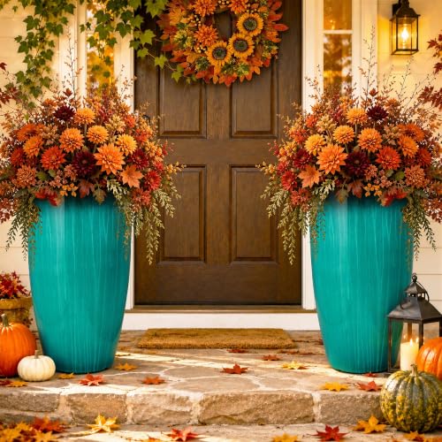 Autodaya 24" Faux Ceramic Large Planters for Outdoor Plants, Turquoise Teal - color: 24"-turquoise Teal