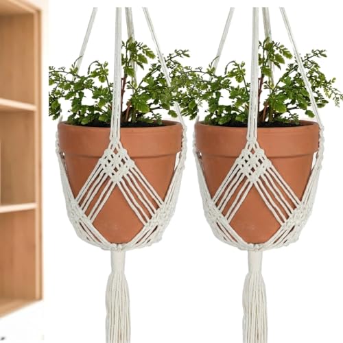 2 Pack Macrame Planter Hanger for 8 inch, Plant Hanger Indoor - color: Beige