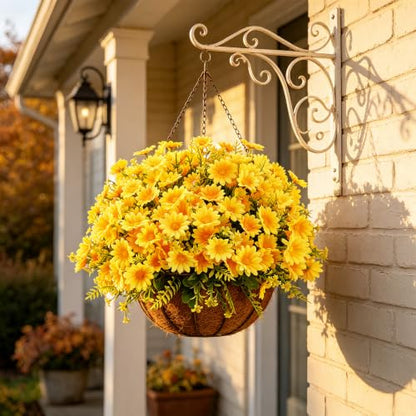 48Pcs Artificial Mums Fall Faux Flowers for Outdoor Planters, Yellow - color: Yellow-48pcs