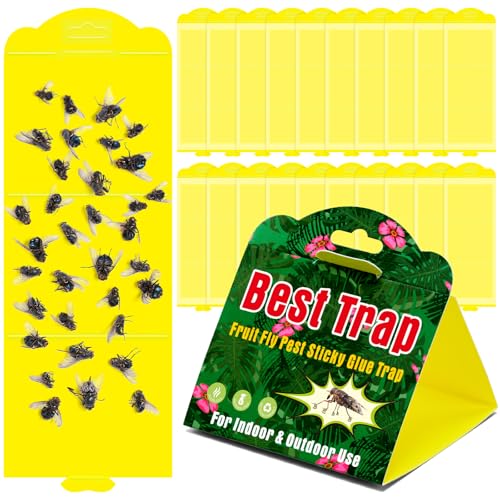 Qualirey 20 Pcs Yellow Sticky Traps for Indoor and Outdoor, Fruit Fly Sticky Gnat Strips Hanging Foldable Traps 4.2 x 11.2 Inch for Fruit Insect Fungus Bugs