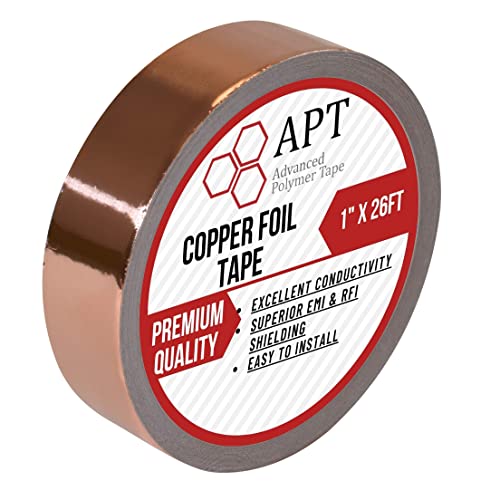 APT, Copper Foil Tape with Conductive Acrylic Adhesive, 2.6 Mil Total Thickness, for Guitar and EMI Shielding, Arts and Crafts, Electrical Repairs, Mulit-Size (1'' x 26Ft(8M))