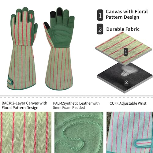 Thornproof Rose&Cactus Gardening Gloves,Gauntlet Garden Glove,Gifts - color: Green Stripe, size: Medium