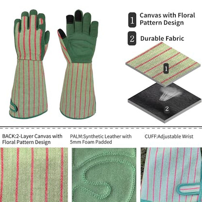 Thornproof Rose&Cactus Gardening Gloves,Gauntlet Garden Glove,Gifts - color: Green Stripe, size: Large